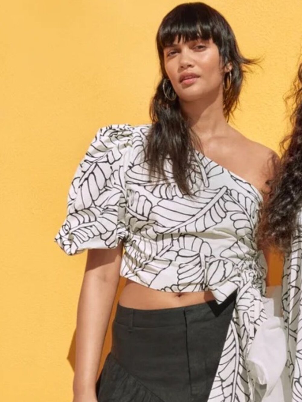 Fe Noel x Target Sketch Palm Leaf Print Wrap Tie One Shoulder Balloon Sleeve Top